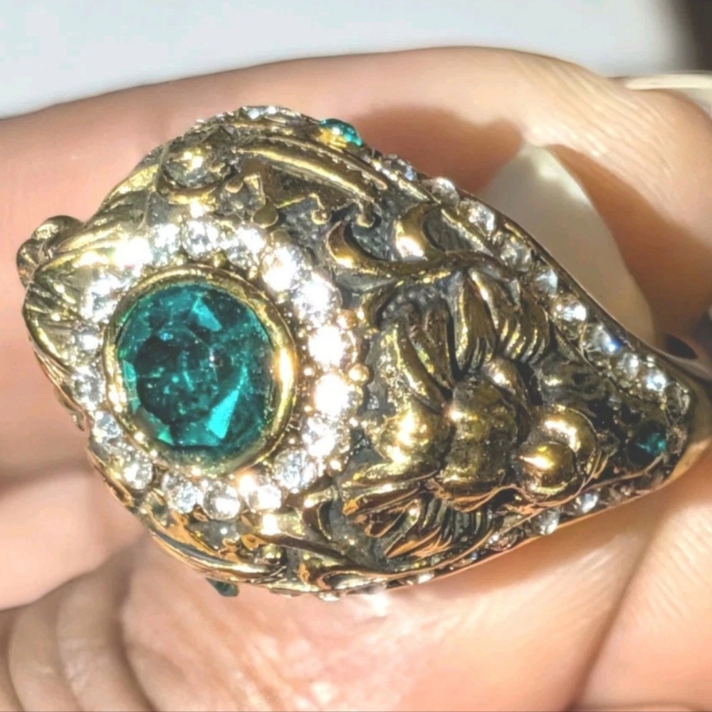 Lab Created Personalized Retro Lion Crown Mens Ring  Bold Elegance Sz 10